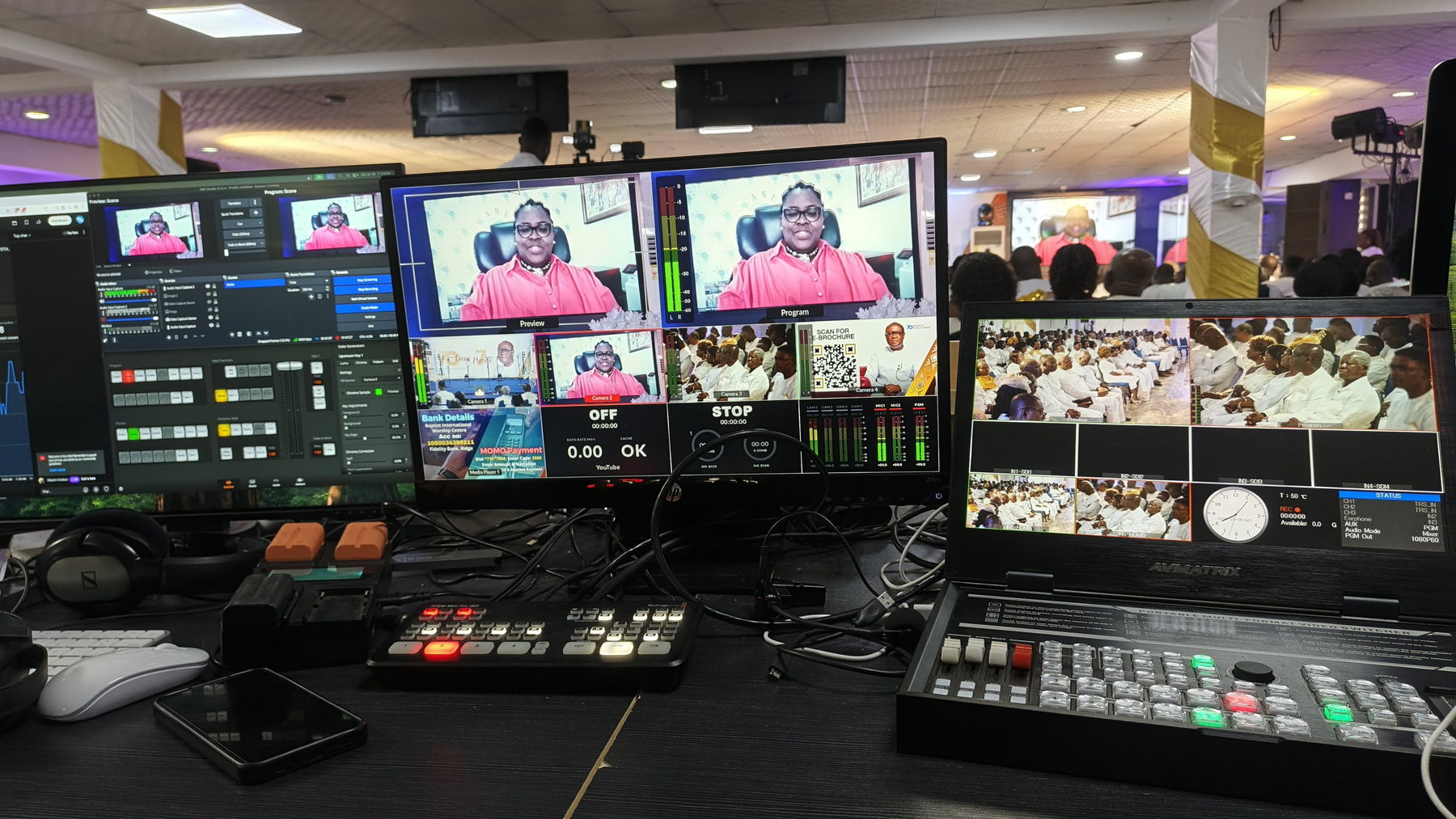 Broadcast operators monitoring a live production